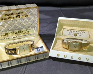 Vintage Bulova & Benrus Wrist Watches With Original Storage Boxes, And Watch Back Remover Tool