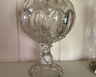 EAPG flint glass covered compote - Pointed Thumbprint pattern