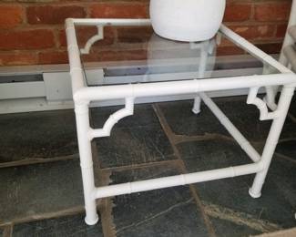 Vintage wr. iron faux bamboo & glass side table