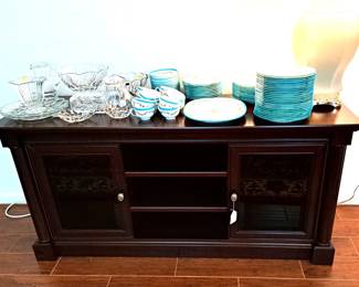 TV STAND WITH STORAGE AND DISPLAY AREAS