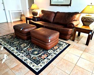  SIDE TABLES, AREA RUG, INTERESTING ANIMAL MOTIF LAMPS