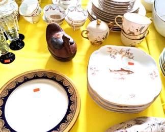 LIMOGES AND OTHER MAKERS OF LOVELY CHINA PIECES, FISH PLATES, BIRD DISHES