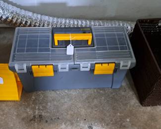 TOOL BOX, WHEEL STOPS. STORAGE BASKET
