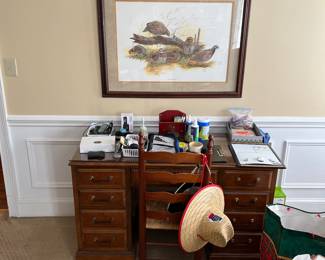 Desk and ladder-back chair