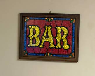 "BAR" stained-glass sign