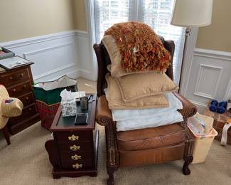 Linens and leather chair
