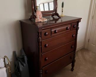 Antique cherry bedroom furniture - chest with mirror