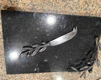 Michael Aram marble cheese board and knife  with olive branch detail $30