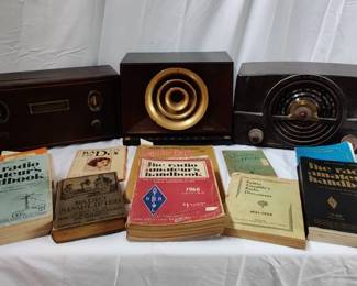 3 Antique Radios and A Variety of Collectors Books