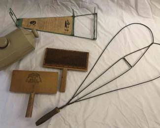 Antique Stone Bottle Warmer Handy Rug Loom Rug,Carpet Beater and Wool shearling Brushes