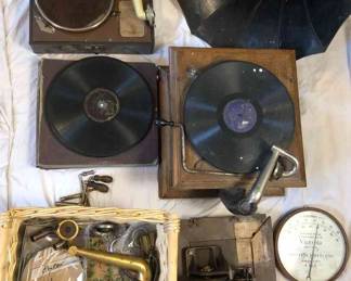 Antique Victrola Phonograph and Silvertone Record Players and Extras
