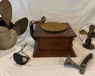 Columbia Grafonola, Polar Cub Fan, Western Electric Fan Car Horn, Wolf Whistle, Forestry Compass