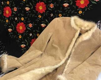 Embroidered Shawl and Light Faux Fur Jacket