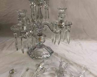 Glass 4 Light Candelabra, Candle Holder with Prisms