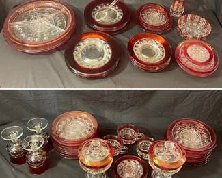 Amazing Set Of Kings Crown Ruby Red Dishes