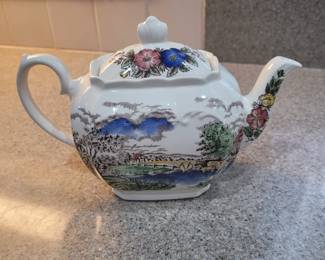 Windsor by Sadler rectanguar teapot. English countryside with cattle-cow scene and woman. No chips or cracks. Made in England.