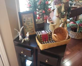 Pair of small side tables w drawers & LONGABERGER baskets