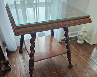 Square tiered mahogany rope leg table