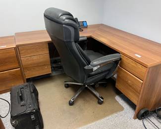 L-Shaped  Desk with two file cabinets; 66" L x 29" X 24" D