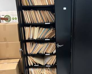 black metal locking file storage cabinet, one available