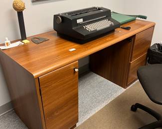 Wood Desk with storage cabinet & two file cabinets, lockable; 60" L x 24" D x 28" H