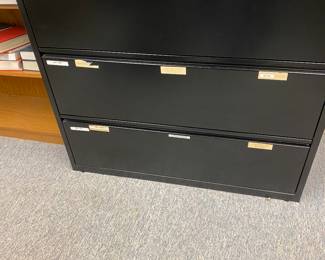 Black 3 drawer lateral metal file cabinet; 40" H x 42" L x 19" D