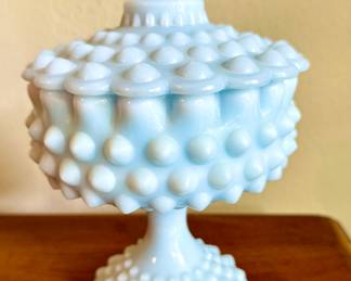 Fenton Light Blue Hobnail Compote Candy Dish