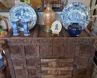 19th Century Wedding Cabinet, 1920s Durand Lamp, 18th Century Delft