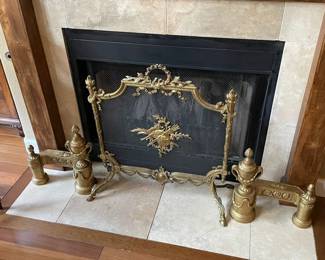 18th Century Louis XVI Chenets, Napoleon III Screen