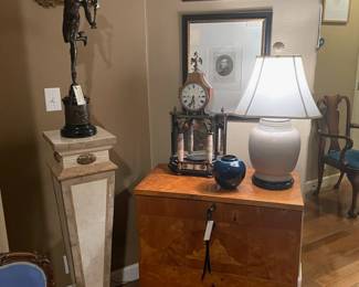 Items Available for Tuesday: Early 19th Century Danish Neoclassical Chest of Drawers, Austrian Clock, Chinese Lamp, 19th Century Bronze