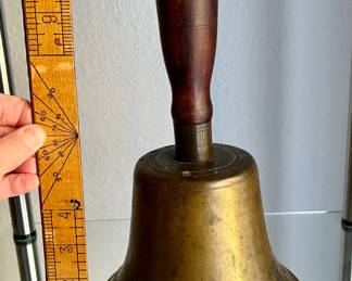 Large, heavy, loud brass bell with wood handle