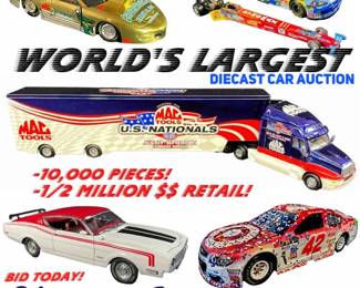 Driver Autographs, NASCAR, AutoArt, GMP, Racing Champions, Owners Elite, AMT, Action, Team Caliber, and More!  Most are unopened and still in the original packaging.  Also includes a great selection of collectible race jackets, shirts, hats, neon clocks, and more!Worlds Largest Diecast Call Auction Karats Auctions