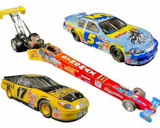 Driver Autographs, NASCAR, AutoArt, GMP, Racing Champions, Owners Elite, AMT, Action, Team Caliber, and More!  Most are unopened and still in the original packaging.  Also includes a great selection of collectible race jackets, shirts, hats, neon clocks, and more!