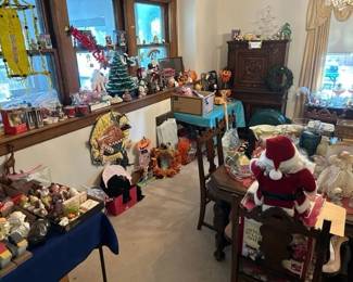 Vintage holiday. Ceramic Christmas tree Halloween decorations. 