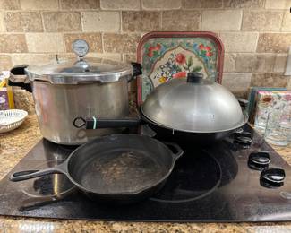 Lodge Case Iron Skillet, Presto 16qt Pressure/Canner, Wok