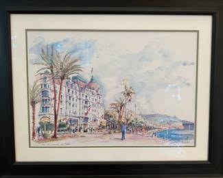 Watercolor Print by Gavotto  "Nice LaPromenade des Anglais" Custom Framed