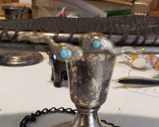 Flapper girl (antique) handbag, snake head closure with turquoise eyes