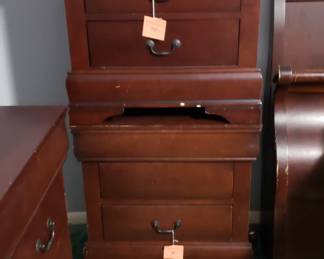 Side night tables matches king sleigh bed and dresser