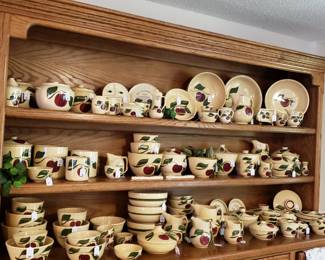Massive Oak China Cabinet with Watt Pottery