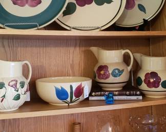 Watt Pottery and clear glass