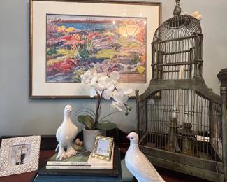 Nell Blaine, Italian pottery, old bird cage and super neat lamps!