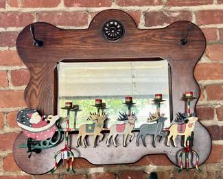 Antique mirror and super neat handpainted holiday candleholder