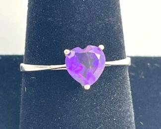 925 Silver Purple Amethyst Heart Ring