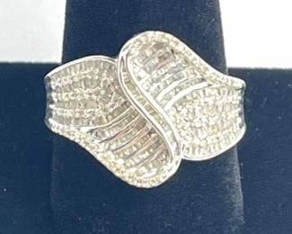 925 Silver Diamond Swirl Ring