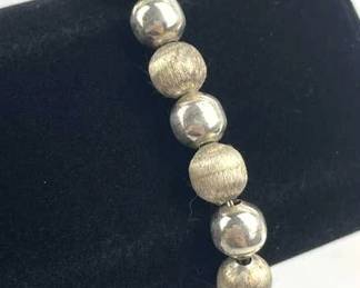 925 Silver Heavy Taxco Mexico Beaded Bracelet