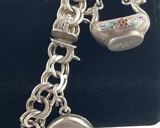 925 Silver Double Link Charm Bracelet w/ Locket+