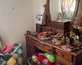 She also knitted. So much YARN. We are trying to move it all to one area but it's everywhere. Lots of antique and mid century furniture as well. This is located on the second floor of the main house.