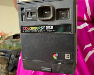 Vintage Polaroid cameras.