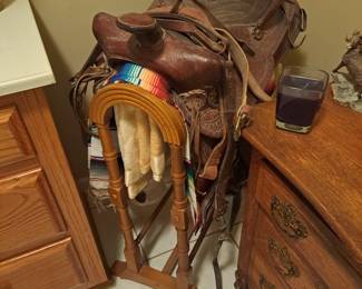 Vintage Saddle on Stand
