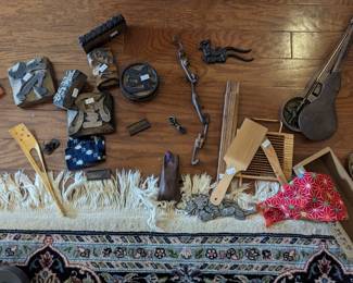 Two more Edo period Japanese Scales.  Antique dragon Beetal nut cracker, stamps